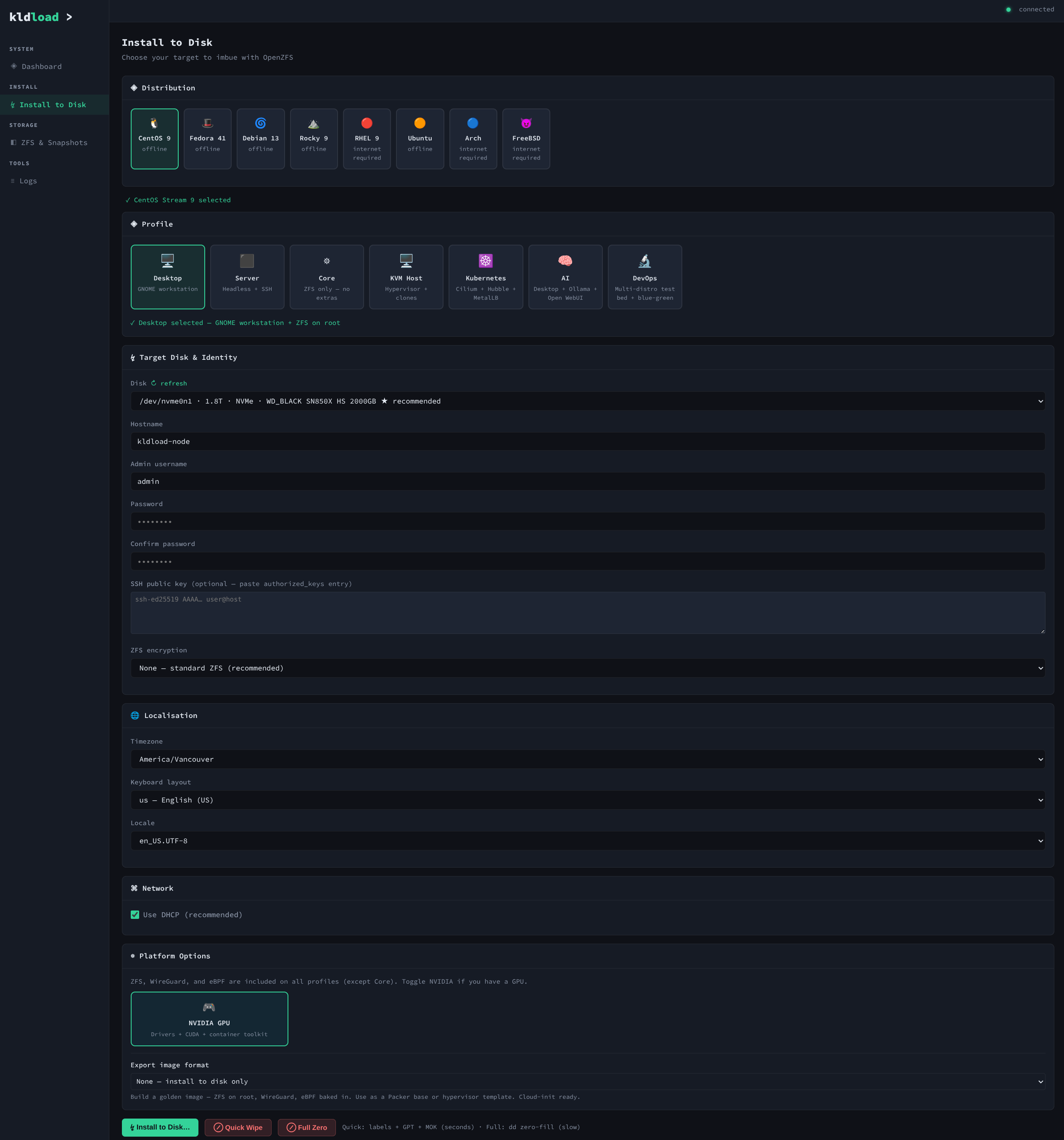 kldloadOS 1.0.4 Installer — Kubernetes Profile