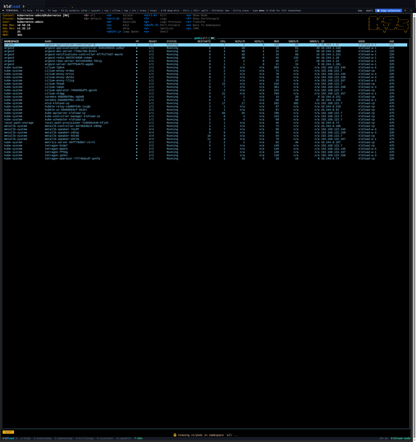 F2 — k9s across every namespace