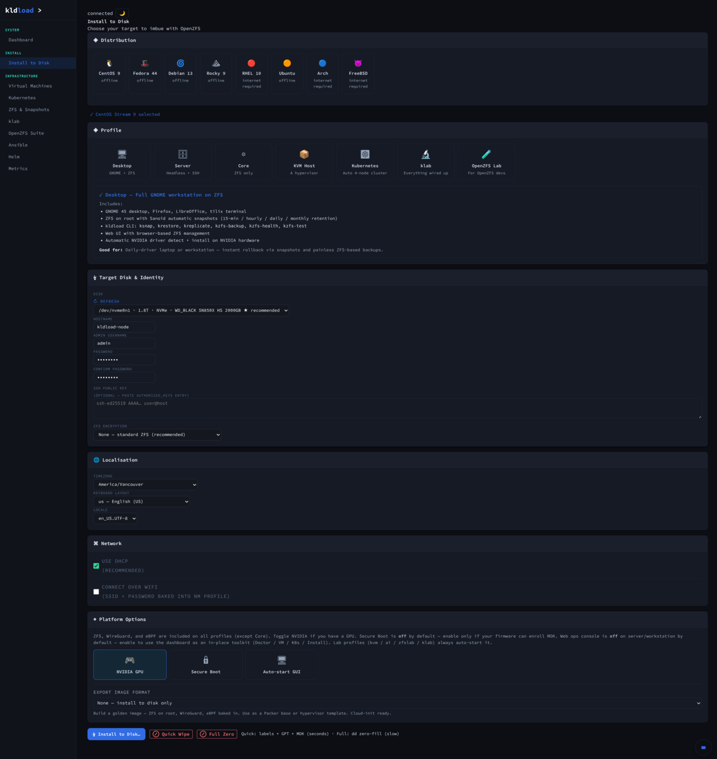 Install to Disk — profile picker