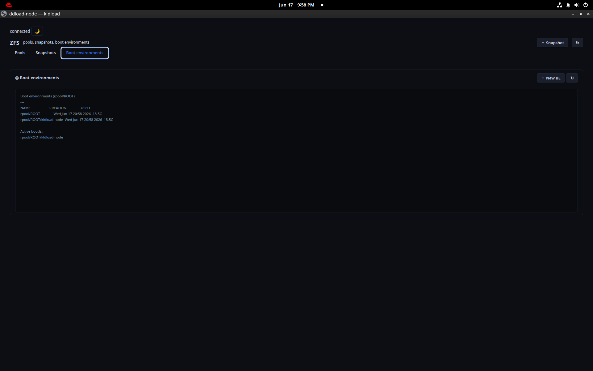 ZFS boot environments web UI