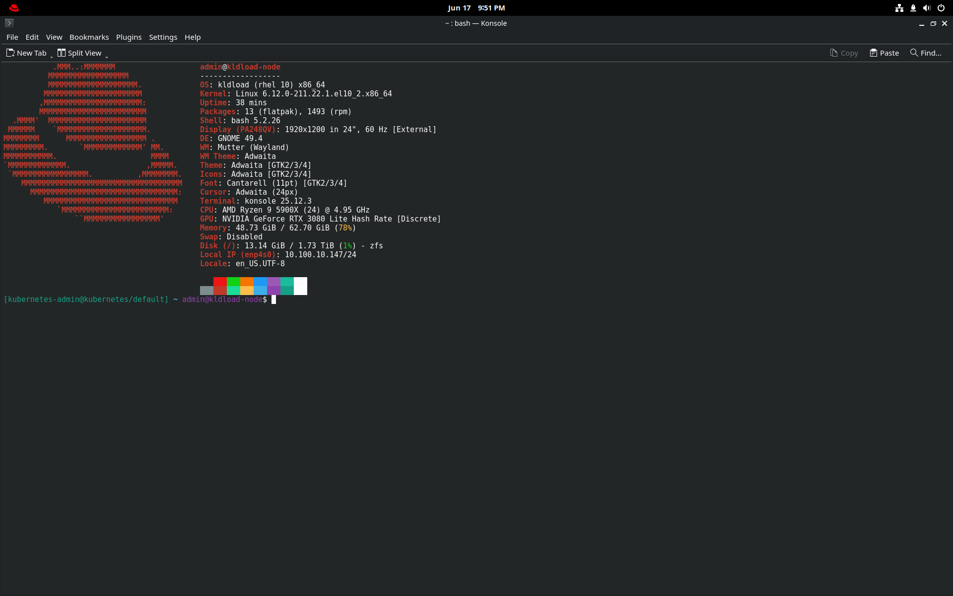 Console — konsole with the kldload system panel
