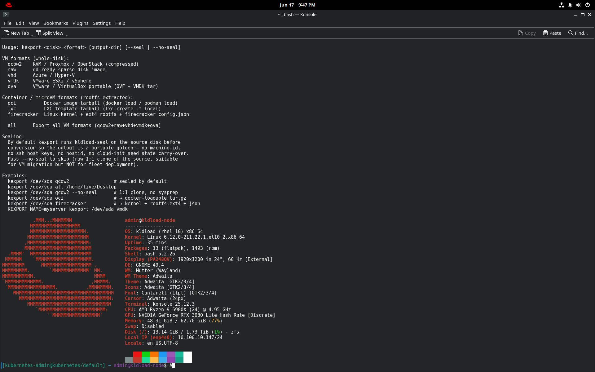 Export Disk Image — kexport converts an install to qcow2, VMDK, VHD, OVA, raw